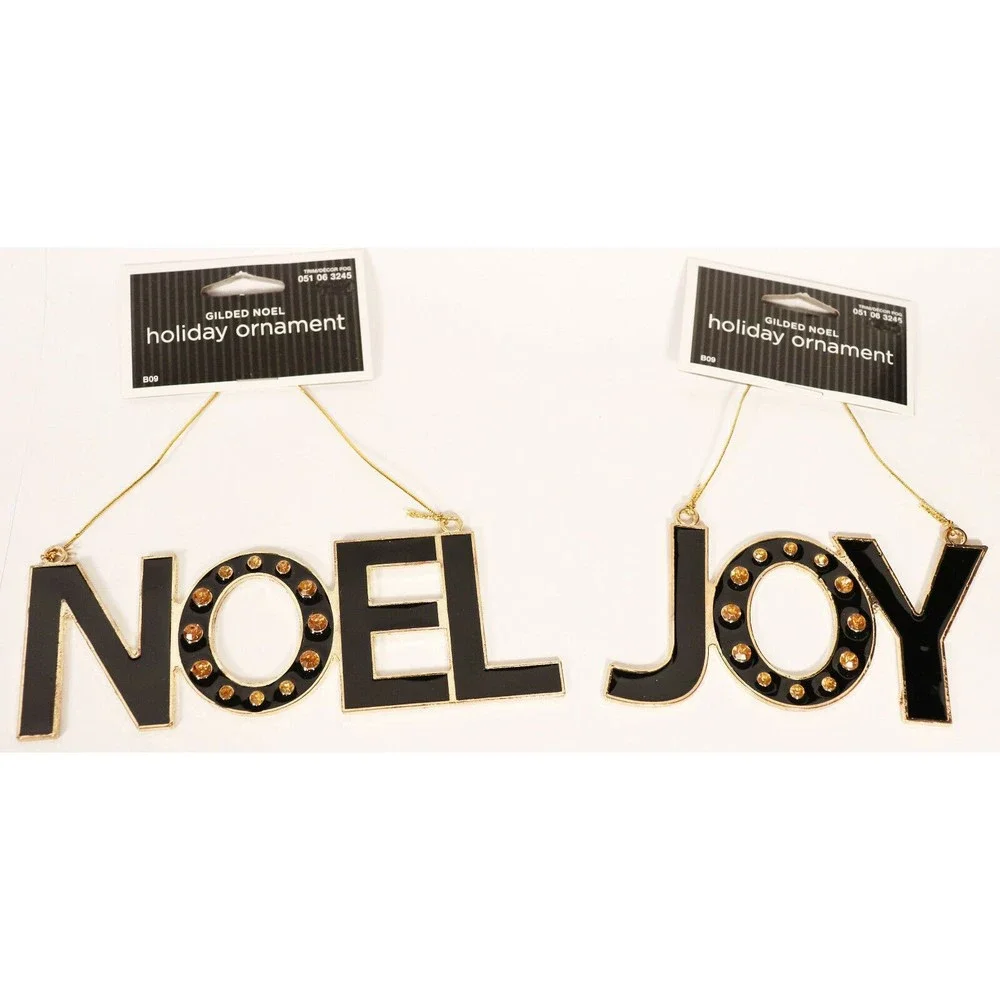 Lot of 2 Target Noel & Joy Word Ornaments Rhinestone Jeweled Christmas Black New